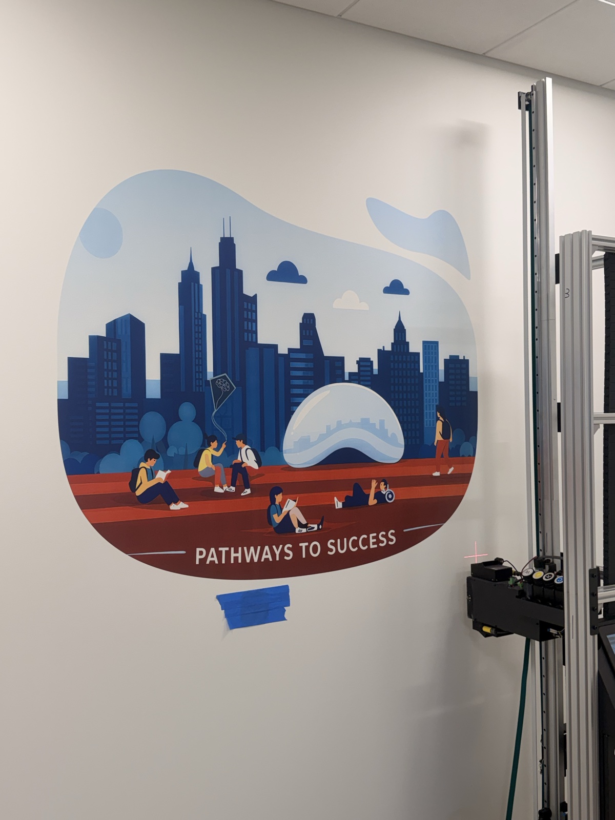 Pathways to Success Chicago skyline illustration printed directly on an interior wall